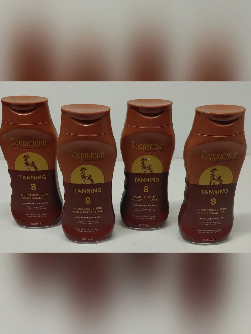 Coppertone Tanning Lotion 4-Pack - Lightweight Sunscreen SPF 8 Size 8 oz Bottles